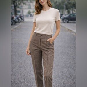 ✨forte-forteVirgin Wool Tailored Pants – Brown Micro Check – IT 40 (US app 4-6)